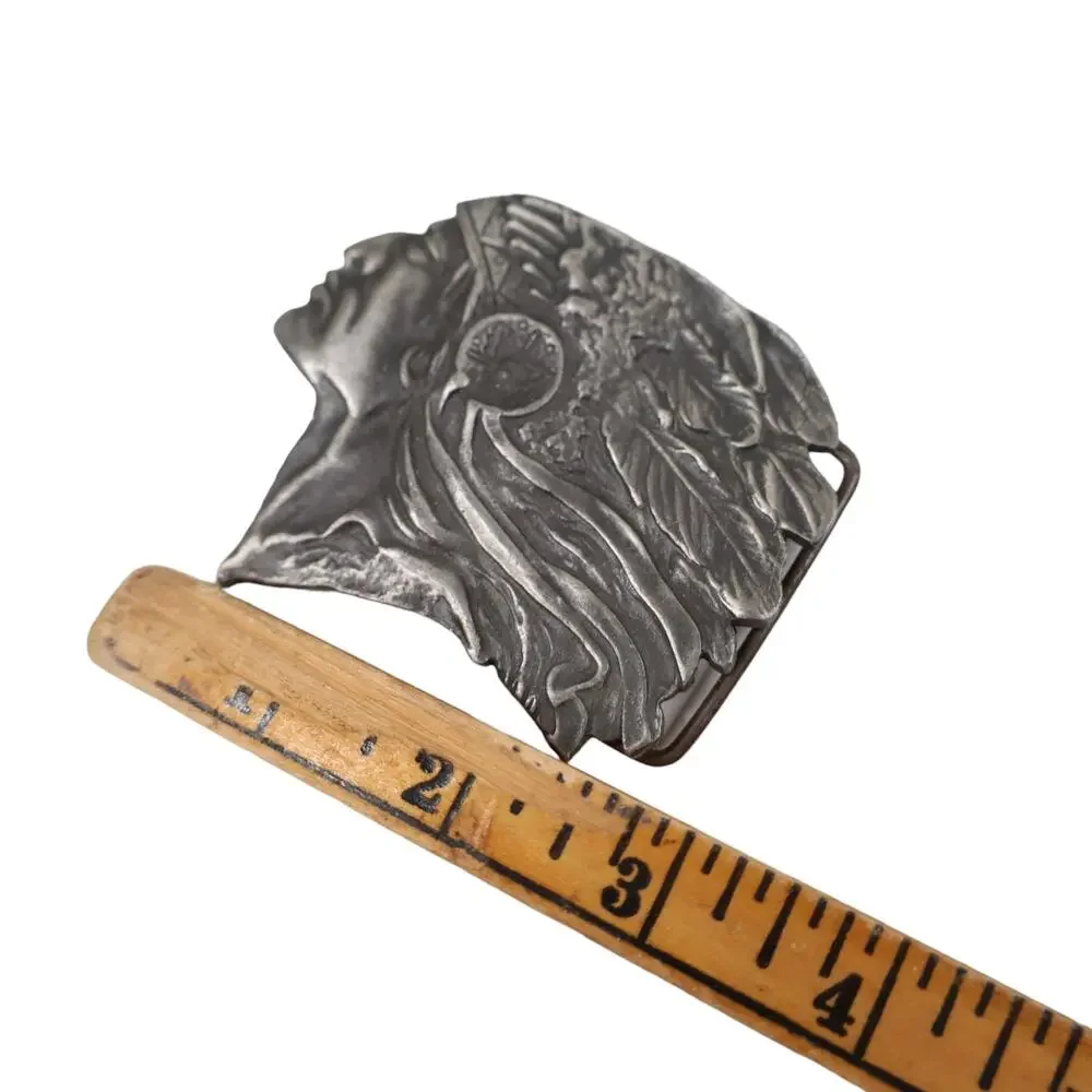 Vintage Indiana Metal Craft Native American Chief Belt Buckle